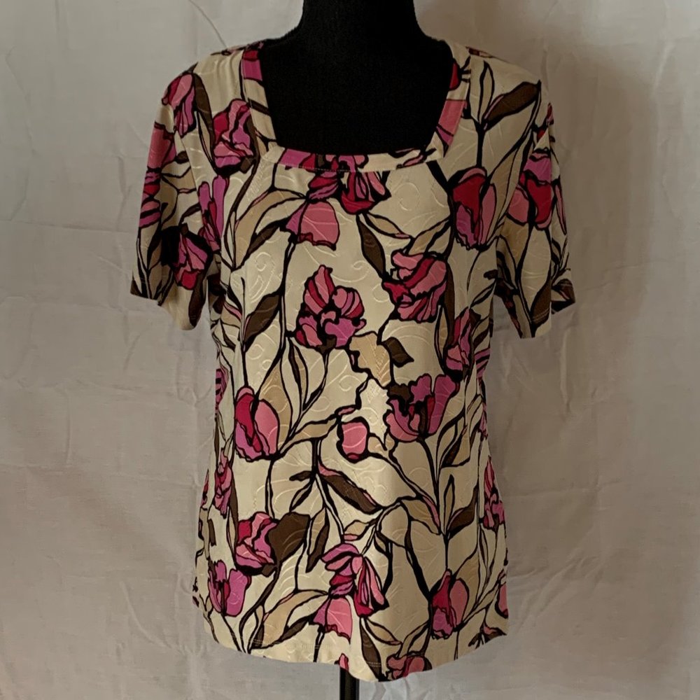 JM Collection Women’s Top, Small, Cream & Pink